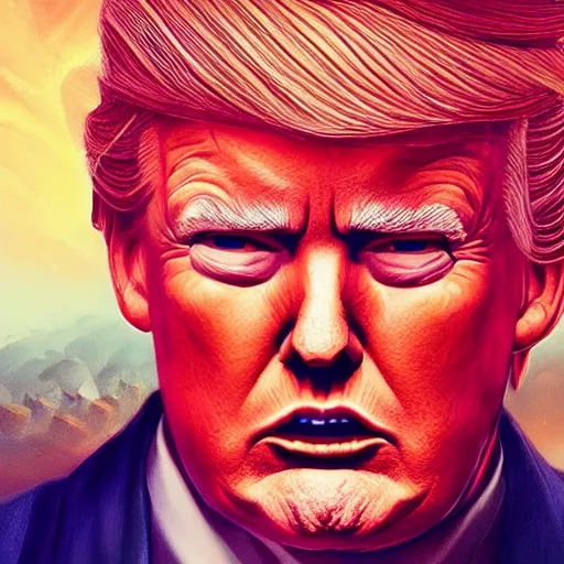 Image similar to donald trump as diablo character, digital illustration portrait design, by android jones and greg rutkowski, retrowave color scheme, detailed, cinematic lighting, wide angle action dynamic portrait