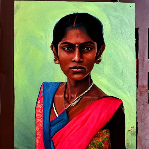 Image similar to sri lankan woman portrait, painting by aaron griffin,