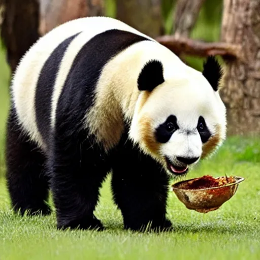 Image similar to a panda walks into a bar, then eats, shoots, and leaves.