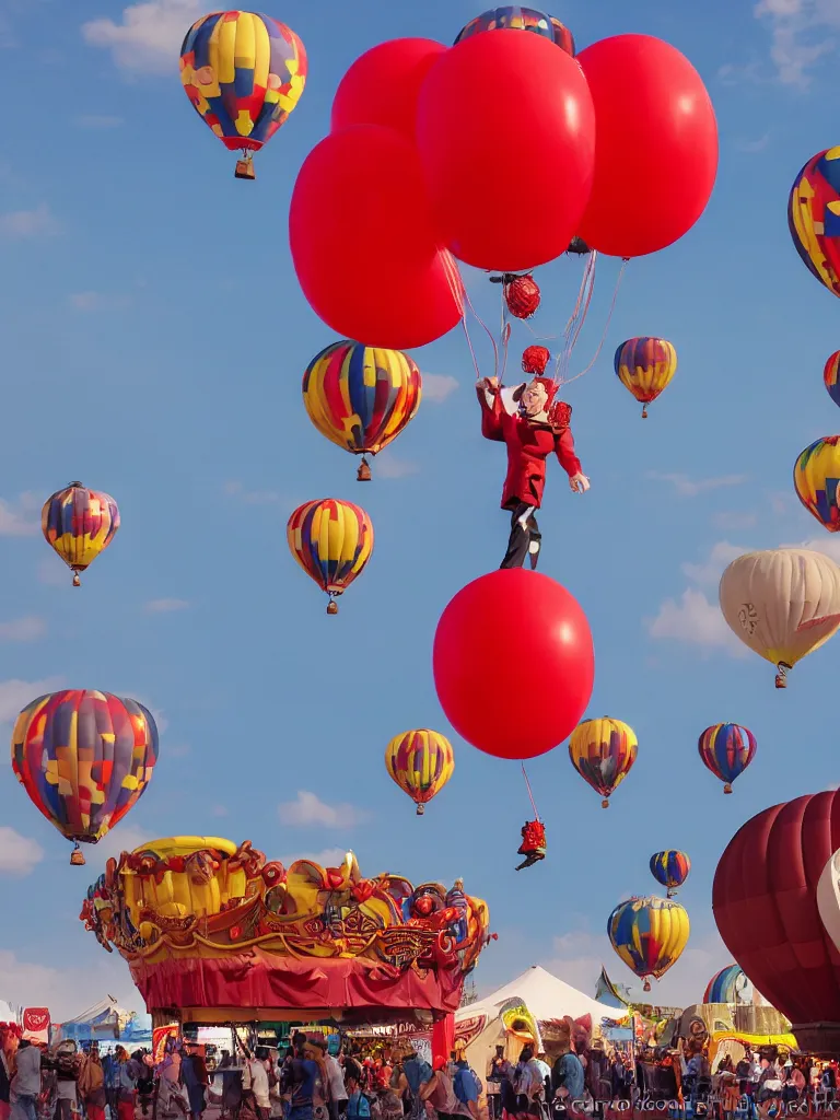 Image similar to balloon man with red balloons at the fair by disney concept artists, blunt borders, rule of thirds