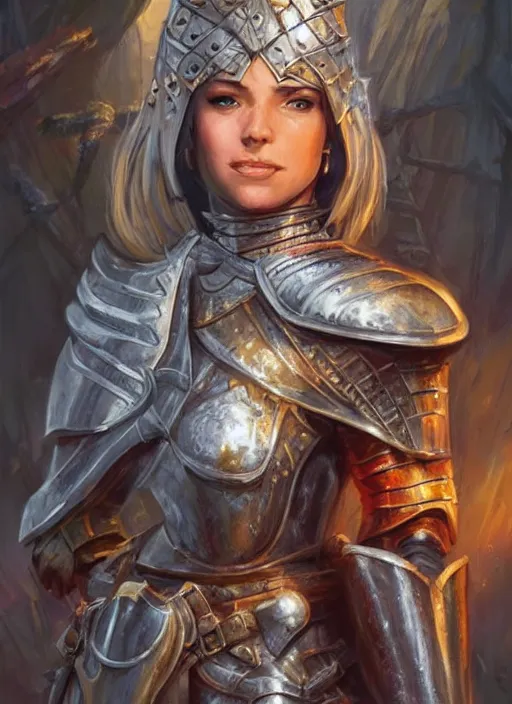 Image similar to female knight, ultra detailed fantasy, dndbeyond, bright, colourful, realistic, dnd character portrait, full body, pathfinder, pinterest, art by ralph horsley, dnd, rpg, lotr game design fanart by concept art, behance hd, artstation, deviantart, hdr render in unreal engine 5