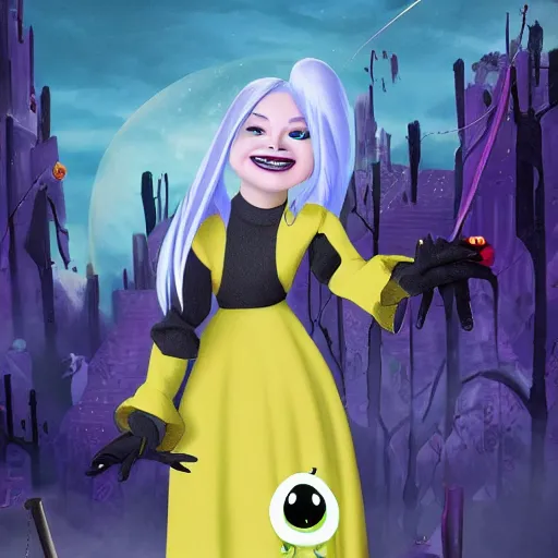 Image similar to billie eilish as an evil pixar witch 4k