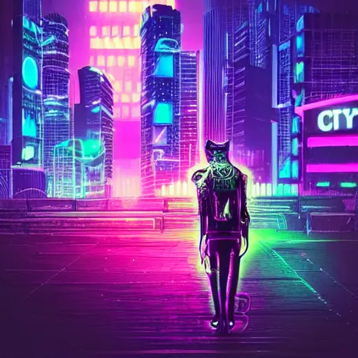 Prompt: cyberpunk cat, neon glow, city in the background, high quality, high detailed