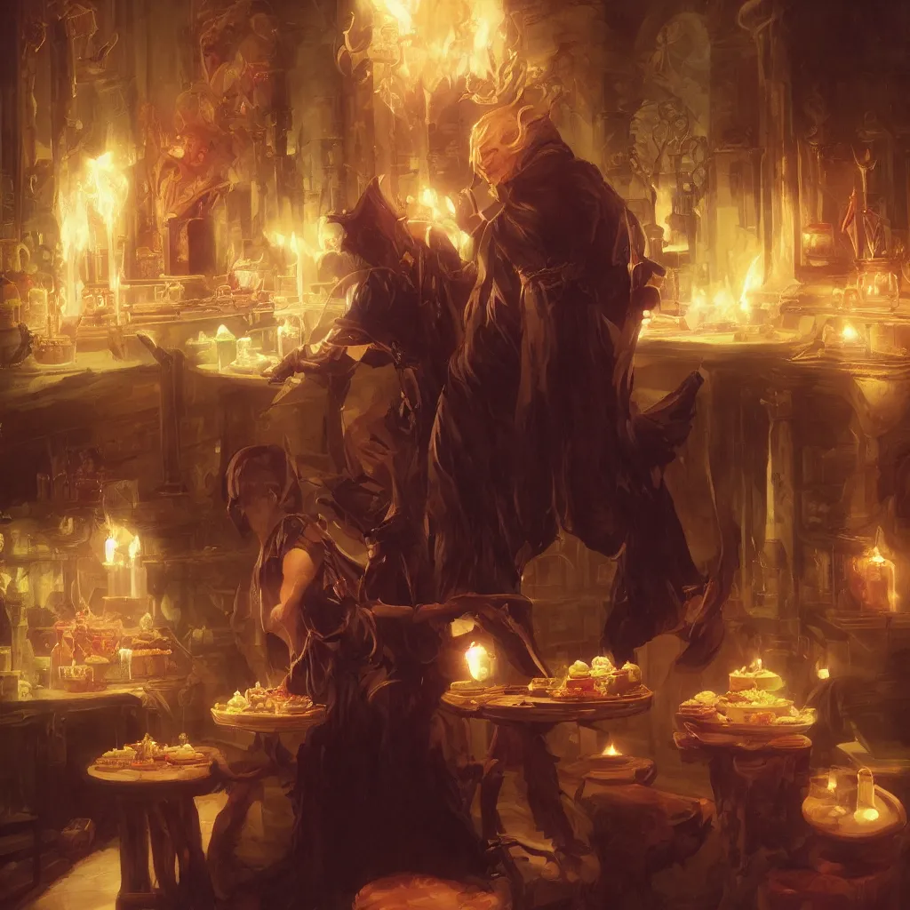 Prompt: witch hunter sampling the local cupcake shop by kev walker and noah bradley and delphin enjolras and daniel f. gerhartz