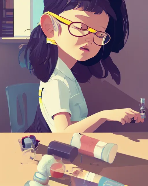 Image similar to a little girl is doing a science experiment. clean cel shaded vector art. minimalist illustration art by lois van baarle, artgerm, helen huang by makoto shinkai and ilya kuvshinov, rossdraws