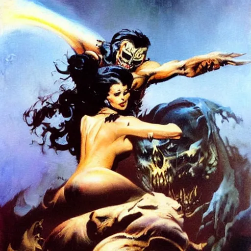 Image similar to frank frazetta nightmare oil painting