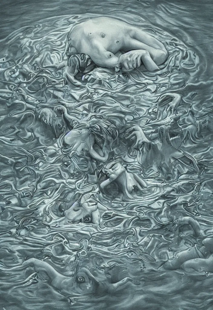 Image similar to highly detailed surrealist art about drowning slowly