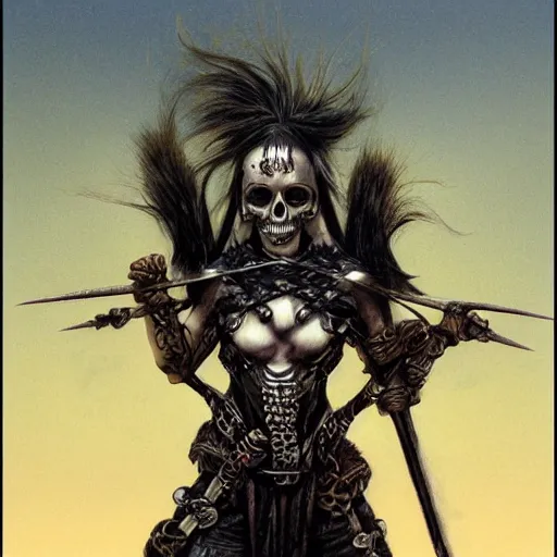 Image similar to portrait of a female skull warrior, by Gerald Brom