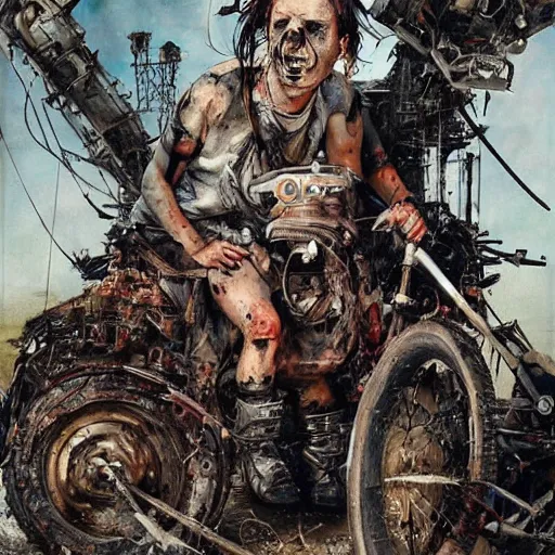 Image similar to mad max the road warrior by abandoned steelworks, grime and grunge, in the style of adrian ghenie, esao andrews, jenny saville,, surrealism, dark art by james jean, takato yamamoto