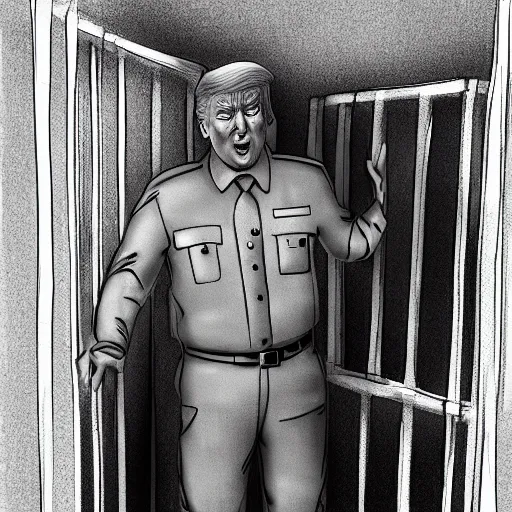 Image similar to trump in prison uniform in prison cell trending on artstation, dramatic lighting