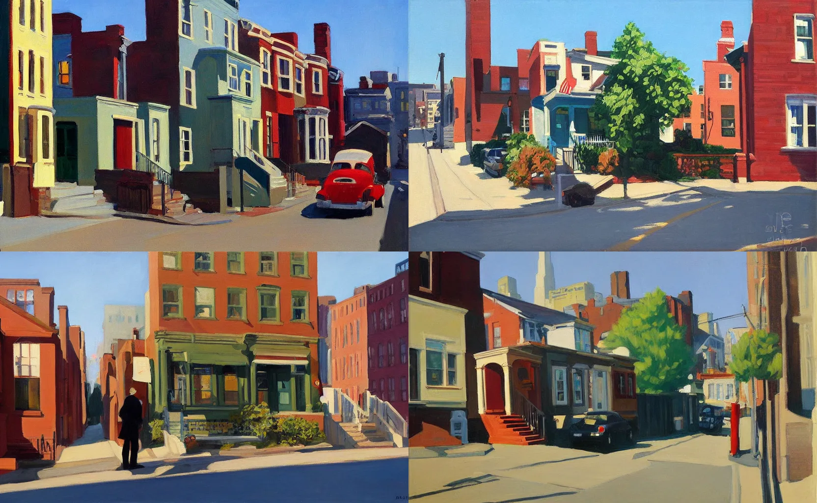 Prompt: a quaint street in Brooklyn, New York, painting by Ben Aronson and Edward Hopper