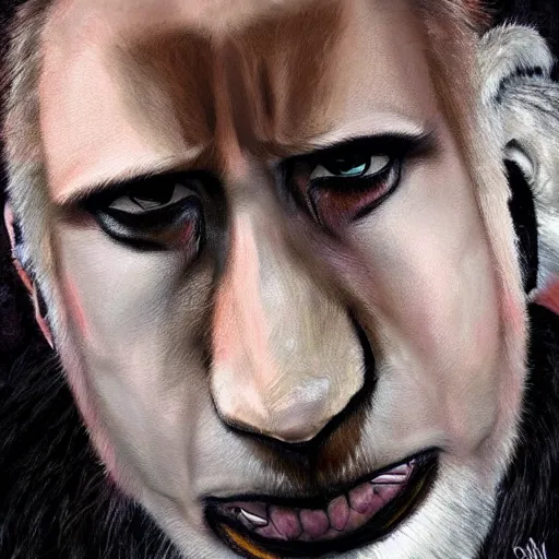 Prompt: nic cage as a furry, buff, painted portrait, highly detailed,