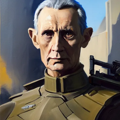 Image similar to greg manchess portrait painting of armored moff tarkin as overwatch character, medium shot, asymmetrical, profile picture, organic painting, sunny day, matte painting, bold shapes, hard edges, street art, trending on artstation, by huang guangjian and gil elvgren and sachin teng