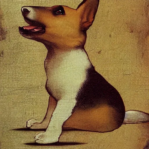 Image similar to corgi dog in cosmos painting, leonardo da vinci style