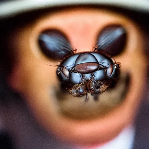 Image similar to a photograph of a fly with the head and face of donald trump