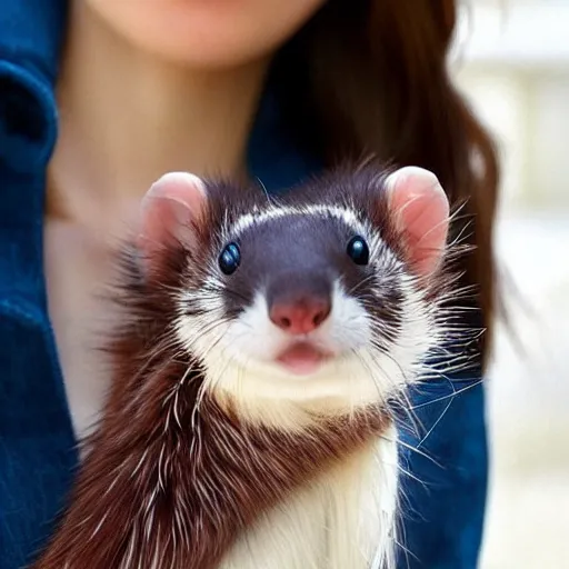 Image similar to long ferret like a scarf, wrapped up comfortably, living animal on your shoulders