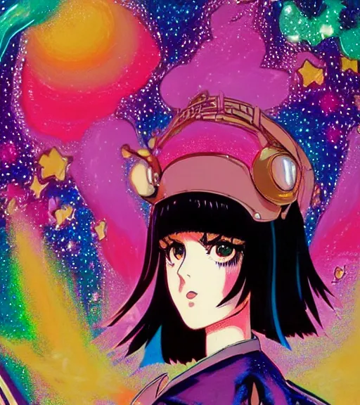 Prompt: beautiful portrait of a black bobcut hair style magical girl in a blend of 8 0 s anime - style art, vibrant composition and color, filtered through a cybernetic lens, by hiroyuki mitsume - takahashi and noriyoshi ohrai, pastel colors, hand - drawn animation, cel shading, contour hatching, highly detailed