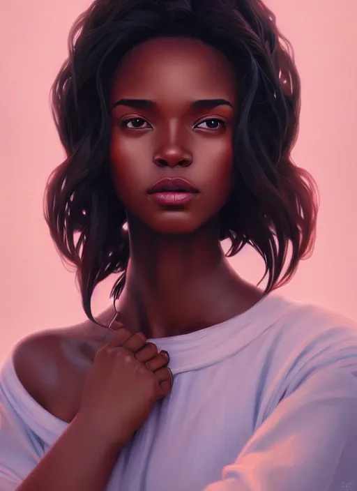 Prompt: handsome black women with shoulder length brown hair, half body shot, path traced, highly detailed, high quality, digital painting, alena aenami, lilia alvarado, shinji aramaki, karol bak, alphonse mucha, tom bagshaw