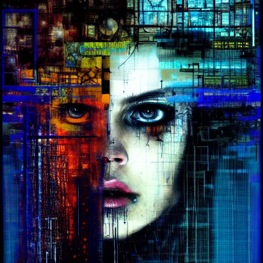 Prompt: hyperrealistic portrait of a mysterious cyberpunk woman, by Guy Denning, Johannes Itten, Russ Mills, glitch art, hacking effects, glitch effects, digital tech effects, cybernetics, detailed lings, chromatic, color blocking!, oil on canvas, octane, concept art, abstract, 8k, trending on artstation