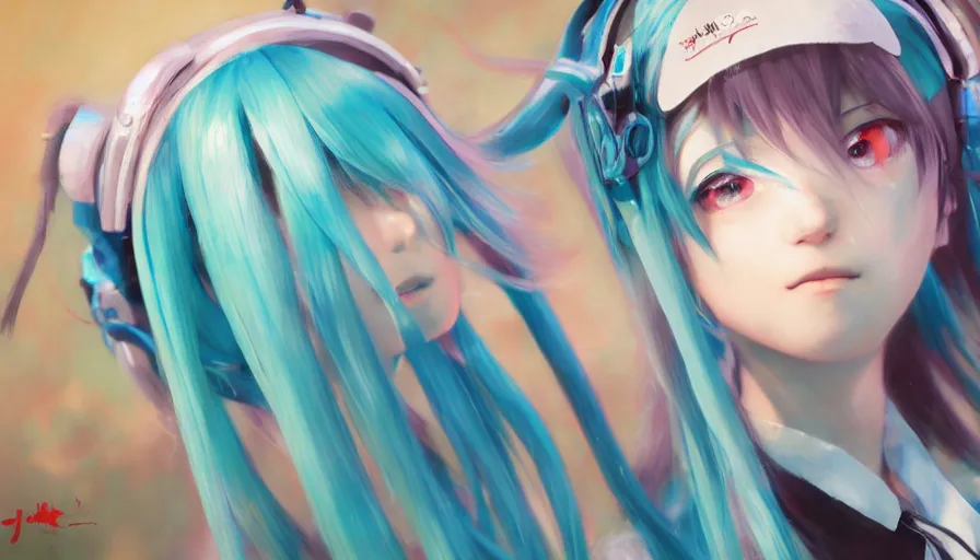 Image similar to hatsune miku, creativity, oil painting by jama jurabaev, extremely detailed, brush hard, artstation, for aaa game, high quality, brush stroke