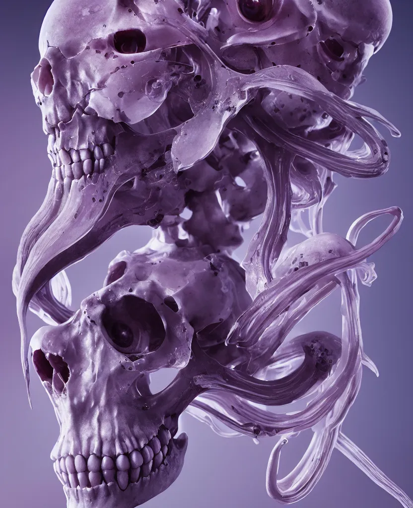 Image similar to absolute symmetry!! goddess close - up portrait human skeleton, ram skull, squid phoenix jellyfish, orchid, betta fish, bioluminiscent, intricate artwork by tooth wu and wlop and beeple. octane render, trending on artstation, greg rutkowski very coherent symmetrical artwork. cinematic, hyper realism, high detail, octane render, 8 k