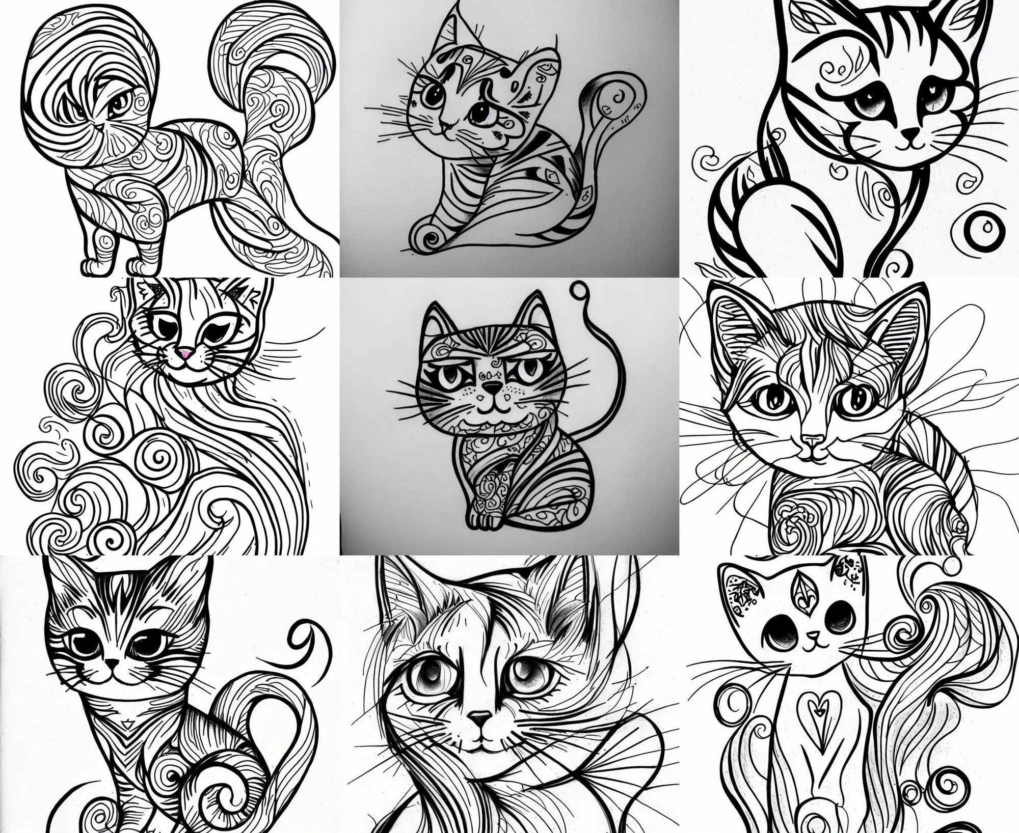 Image similar to Tattoo Design line sketch adorable lineart kitten, bolt lines very aesthetic