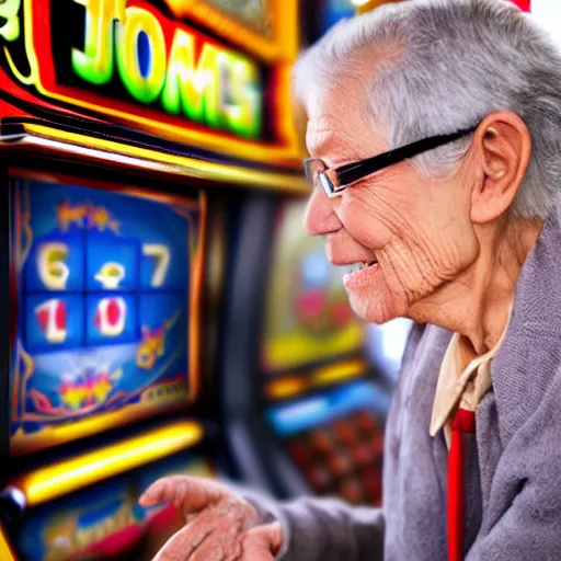 Image similar to an elderly person playing with a slot machine