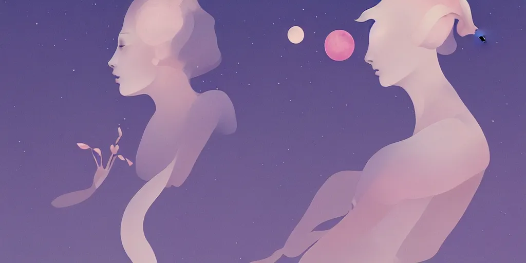 Prompt: breathtaking delicate creature with moon by hsiao - ron cheng, pattern, bizarre compositions, exquisite detail, pastel colors, 8 k