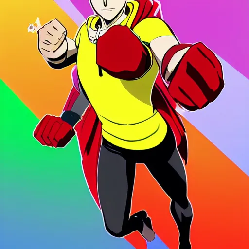 Image similar to stylized flat colour saitama one punch man gradient bright colours, stylized, 2 d,