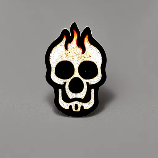 Image similar to vintage minimalistic clean skull with fire flame enamel pin