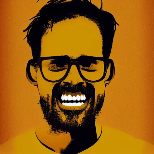 Prompt: man in shock and excitement on a pure yellow background, digital art, graphic