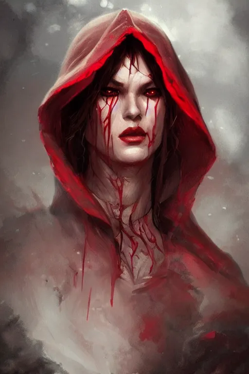 Image similar to demon red riding hood, d & d, fantasy, portrait, highly detailed, headshot, digital painting, trending on artstation, concept art, sharp focus, illustration, art by artgerm and greg rutkowski and magali villeneuve