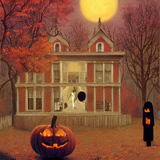 Image similar to vintage autumn halloween fantasy art by paul delvaux, james christensen, rob gonsalves and tim white