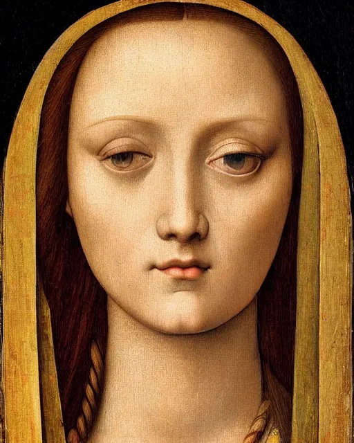 Prompt: a close up of a painting of a woman, a detailed painting by pietro perugino, behance, renaissance, da vinci, pre - raphaelite, detailed painting