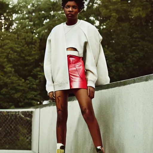 Image similar to realistic photoshooting for a new ssense!!! lookbook, color film photography, photo of a woman, photo in style of tyler mitchell, 3 5 mm, featured on vogue