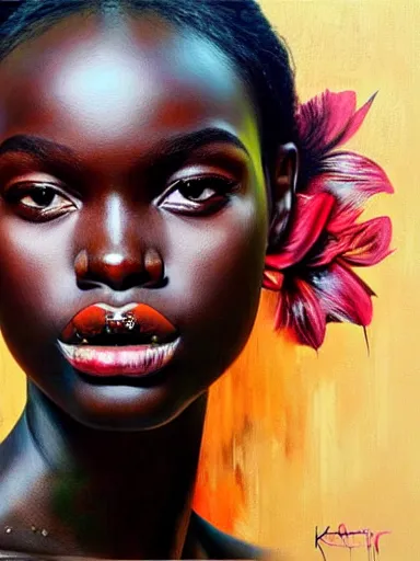 Prompt: portrait of duckie thot with a floral background : : painted by artgerm, karol bak, artur bordalo, sandra chevrier : : portrait, character, illustration, hyperrealism, photorealism