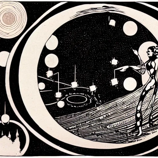 Image similar to A beautiful collage of a black hole consuming a star. synthwave by Charles Robinson, by Virginia Frances Sterrett energetic