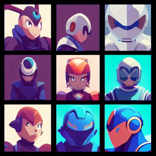 Image similar to face icon stylized minimalist mega man, loftis, cory behance hd by jesper ejsing, by rhads, makoto shinkai and lois van baarle, ilya kuvshinov, rossdraws global illumination