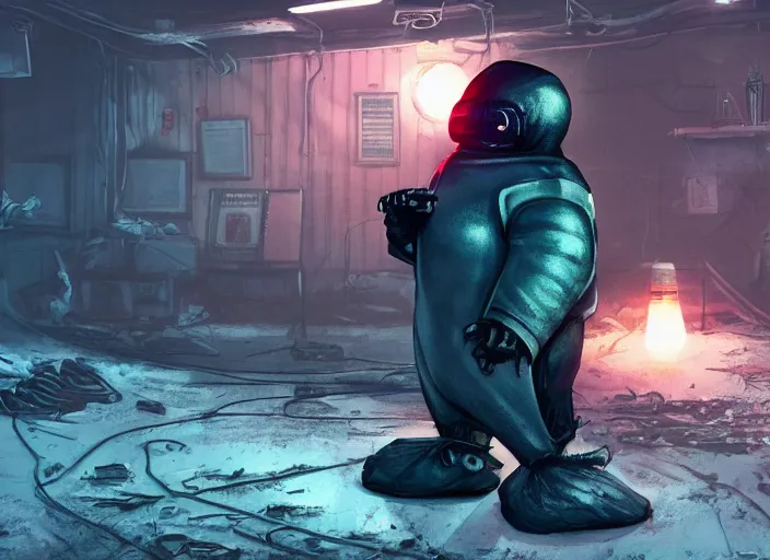 Image similar to cyber penguin in fallout 4, horror scene, artgerm, rutkowski, tooth wu, beeple, and intricate