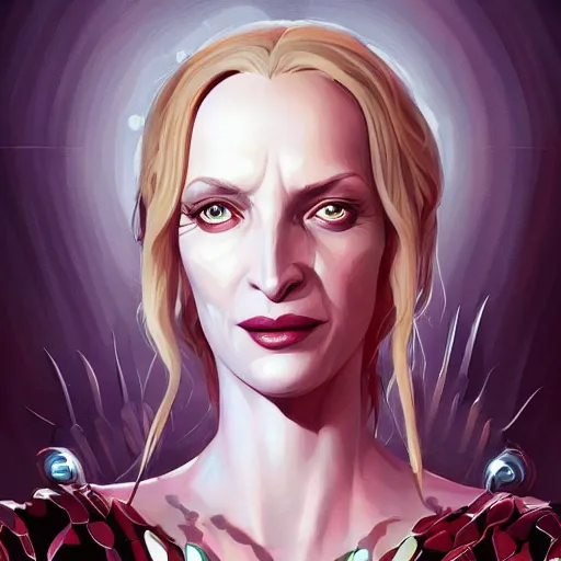 Prompt: portrait of uma thurman as the queen of blades, mattepainting concept blizzard pixar maya engine on stylized background splash comics global illumination lighting artstation, sharp focus, lois van baarle, ilya kuvshinov, rossdraws