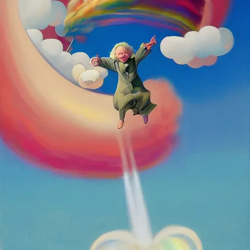 Image similar to Giant iridescent Grandma flying through the air, as a tornado approaches, by Takashi Murakami, Edward Hopper, Bo Bartlett, and Cynthia Sheppard, Artstation