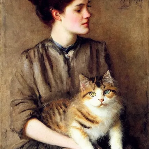 Image similar to young woman petting her cat by alfred stevens