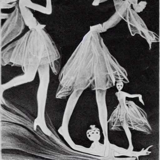 Prompt: proof of fairies in newspaper, 50s, black and white