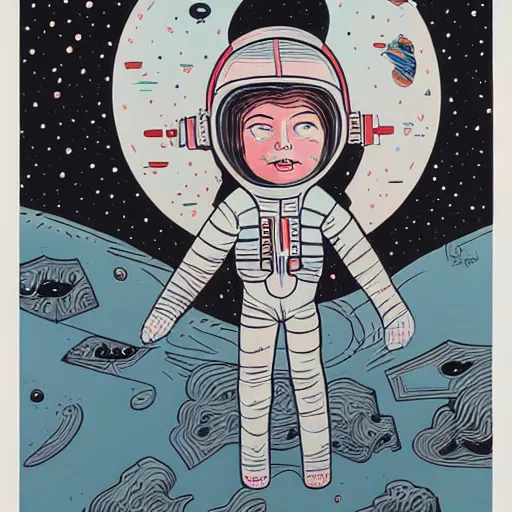 Image similar to oil painting of a girl lost in space, mcbess, james jean