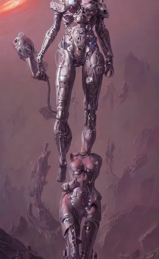 Image similar to Full lengh of a cyborg goddess by Wayne Barlowe and Peter Mohrbacher detailed sharp digital art trending on Artstation