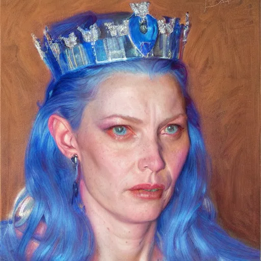 Image similar to portrait of a blue and pink queen, by donato giancola.