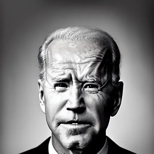 Image similar to a photographic portrait of Biden with bells palsy by Lee Jeffries