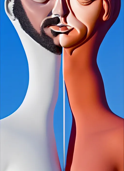 Image similar to art by santiago calatrava and salvador dali, perfectly centered symmetrical balanced male and female portrait of man and woman in love sharing one heart. high coherence ; 3 d render 8 k octane ultra hd