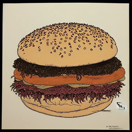 Prompt: intricate detailed burger by takato yamamoto