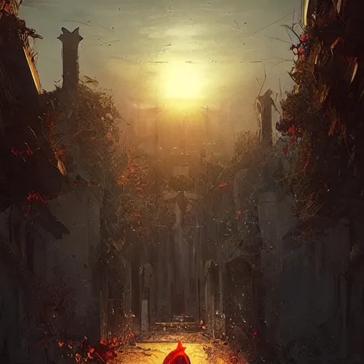 Image similar to My walls are bleeding my nails are broken but morning sunrise is so bright and splendid, sinister by Greg Rutkowski